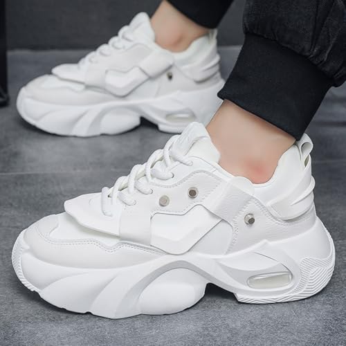 Men's Lace-Up Leather Fashion Sneakers - Platform Thick Sole Dad Shoes with Rivet Detailing Cushioned Comfort High-Top Casual Shoes for Everyday Wear & Outdoor Walking4