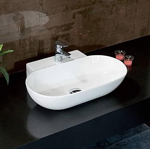 Image of Wall Mounted Wash Basin for Bathroom | Wall Hung Large Wash Basin /Ceramic Wash Basin /Vessel Sink (22.4 x 16 x 5.1 Inch, Orbit-7010)