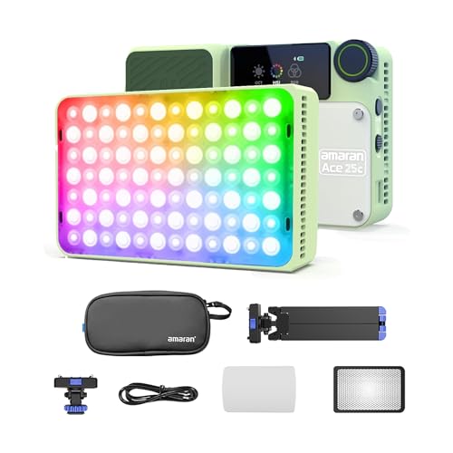 Trípode con lámpara de vídeo LED RGBWW Amaran Ace 25c para estudio portátil verde 32W