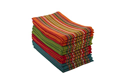 Neolino Kitchen Dish Towels, Salsa Stripe, 100% Natural Absorbent Cotton (Size 28 X 16 Inches), Pack Of 12-Multi Color #TOP6