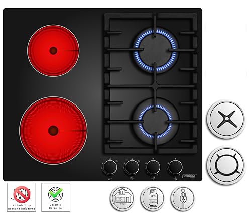 Phönix PG-604ET kombi Gaskochfeld Einbau Glaskeramik Kochfeld Gaskocher 4 Kochplatten autark Glas(freistehend- / Einbau- Gaskochfeld)