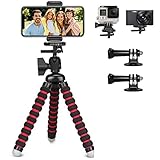 Phone Tripod, PEYOU [5 in 1] Flexible Octopus Tripod Stand + 2PCS Tripod Adapter + Phone Mount Holder + Bluetooth Wireless Remote Shutter Compatible for iPhone Compatible for Gopro Sports Camera