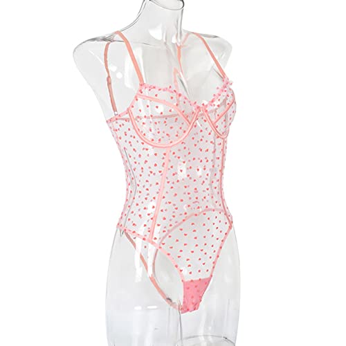 Lingerie rose dentelle femmes sous-vêtements une pièce avec anneau en acier pour soirée pyjama taille L