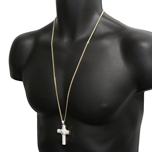 14K Gold Plated Hip Hop Staple X Cross Pendant W/ 3Mm 30" Cuban Chain #TOP4