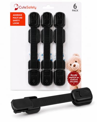 Image of CUTESAFETY Cabinet Locks Baby Proofing, Child Proof, 6 Pack, Black | Child Locks for Cabinets and Drawers, Baby Cabinet Locks with Strong Adhesive, Easy Tool-Free Installation
