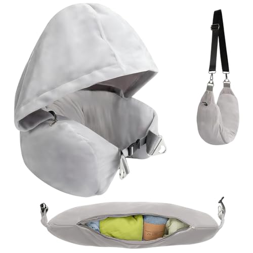 XPEX 1 Pieza Almohada de Cuello Rellenable para Viajes, Cojin Cuello Rellena con Ropa, Solo Funda de Almohada de Viaje para Viajar En Automóvil o Avión（Gris）