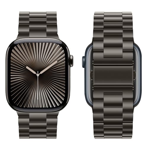 Image of HITZEE Compatible with Apple Watch Band 46 /45 /44 /42mm Business Stainless Steel Metal Strap Men Women Link Bands Compatible for iWatch SE3-1 Series 11 10 9 8 7 6 5-1, 42 /44 /45 /46mm Graphite