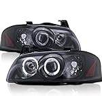 Spec-D Tuning Dual Halo Glossy Piano Black Projector Headlights Compatible with 2004-2006 Nissan Sentra Left + Right Pair Headlamps Assembly