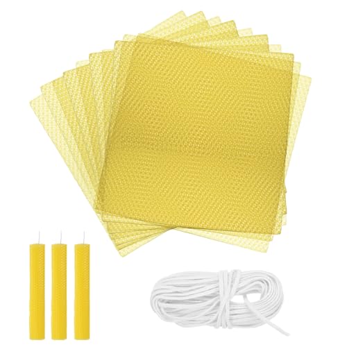 Kit de fabrication de bougies en cire d'abeille 20x20cm avec 10 feuilles jaunes et mèche en coton