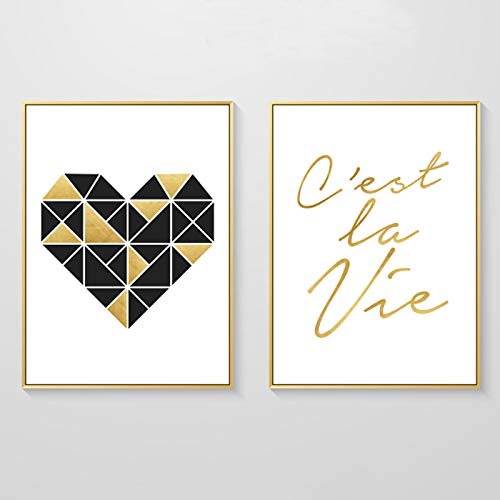 Affiche nordique triangle géométrique et coeur en toile 70x100 cm | Lot de 2 posters sans cadre