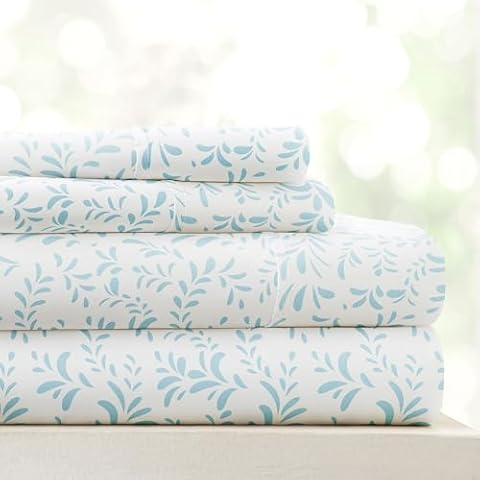 Linen Market 4 Piece King Bedding Sheet Set (Light Blue Vines) - Sleep Better Than Ever with These Ultra-Soft & Cooling Bed Sheets for Your King Size Bed - Deep Pocket Fits 16" Mattress Cover