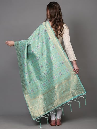 Women's Bandhani Art Silk Gharchola Dupatta with Zari Woven and Floral Vine Border Design Stole, Chunni4