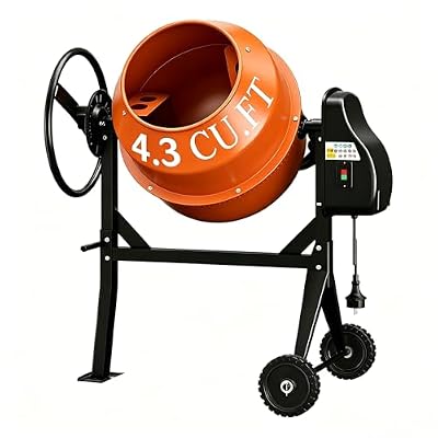 SILVEL 4.3 Cu.Ft. Concrete Mixer Machine, 450W 3/5HP Electric Cement Mixer Machine with Wheel and Stand for Stucco