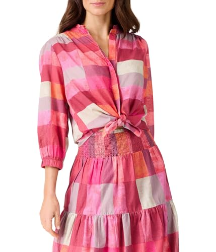 NIC+ZOE Women's Plus Sunset Plaid Cotton Girlfriend Shirt Pink Multi