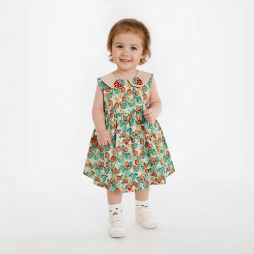 Girl Sleeveless Cotton Dress Strawberry Print Summer Vintage Dress2
