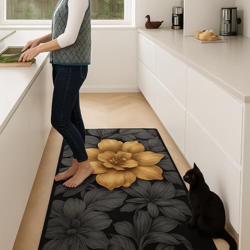 Image of JB'S LAND Kitchen Mats for Floor Anti Slip Set of 2 Pcs, Waterproof Anti-Slip Kitchen Runner Rugs with Printed Tile Design & Rubber Base, Cooking & Laundry (120x40 cm + 60x40 cm)