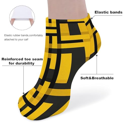 Yellow Black Plaid Checkered Ankle Socks for Men Women No Show Socks Lightweight Low Cut 5 Pairs3