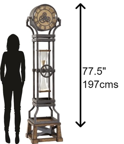 Howard Miller Hourglass Floor Clock II, Wood Finish with Convex Glass Crystal Triple-Chime Movement, Roman Numeral Volume Control Steampunk Timepiece for Home Decor, Office & Living Room