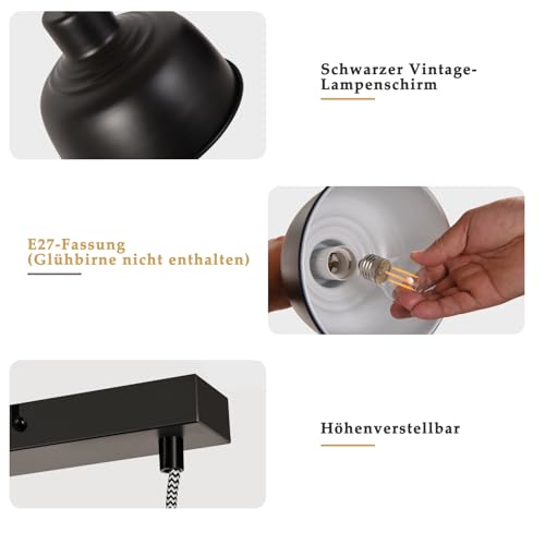 Suspension vintage noire avec douille E27 pour éclairage ciblé de table