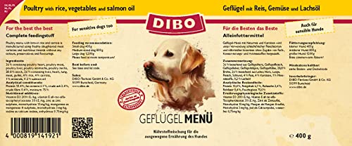 DIBO Menü Geflügel, 6 x 400g-Dose, Hundefutter, Nassfutterohne Konservierungsstoffe, Reine Fleischdosen aus frischem und natürlichem Fleisch Qualität