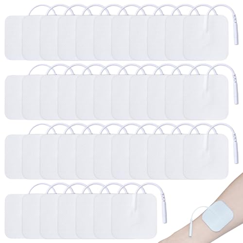 50 almohadillas para electrodos Tens-EMS: 40 x 40 mm, reutilizables, almohadillas para electroestimuladores eléctricos, para aliviar eficazmente el dolor de espalda, articulaciones y músculos