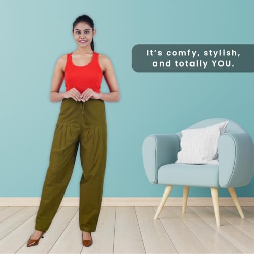 Image of Happy Bunny Salwar Pant - Modern Style Pure Cotton for Women - Ethnic Semi Patiala Trouser - Office,Home - All Day Comfort Wear with Drawstring
