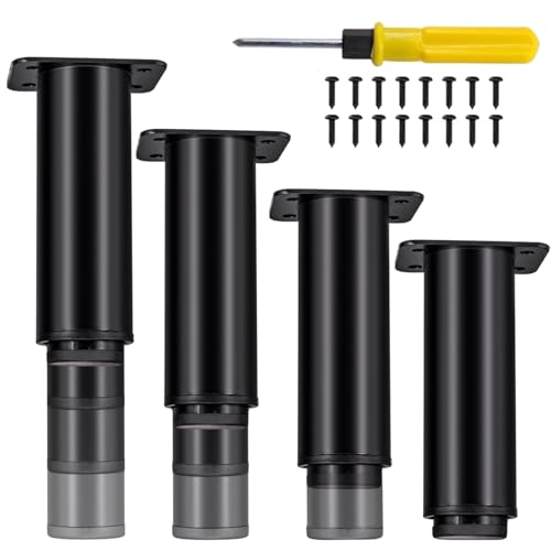 Jiaxitek 12-21 cm Einstellbare Möbelfüße,4Stück Metall Einstellbare Höhe Heavy Duty Bett Center Frame Support Bein,Beine für Küchenschrank/Dresser/TV Stand/Sofa/Stuhl/Bett/Kaffeetisch