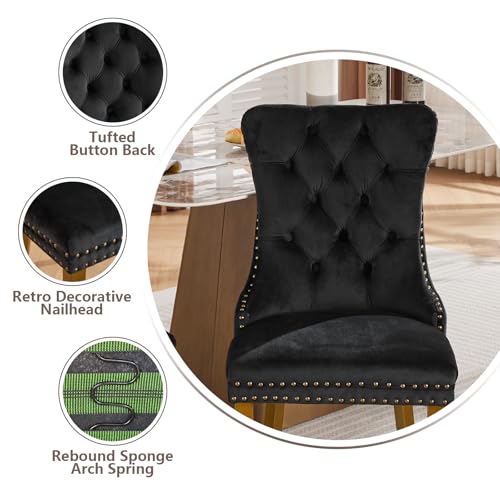Velvet-Dining-Chairs-Set-of-4-Modern-Tufted-Dining-Room-Chair-Upholstered-Dining-Chairs-with-Lion-Head-Pulls-Ring-and-Golden-Solid-Wood-Legs-Luxury-Kitchen-Chairs-for-Dining-Room-Black Velvet Dining Chairs Set of 4 Modern Tufted Dining Room Chair Upholstered Dining Chairs with Lion Head Pulls Ring and Golden Solid Wood Legs Luxury Kitchen Chairs for Dining Room Black