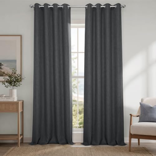 Image of HPD Half Price Drapes Grommet Linen Curtains 96 Inches Long Room Darkening Curtains for Bedroom & Living Room (1 Panel), 50W x 96L, Dark Gravel