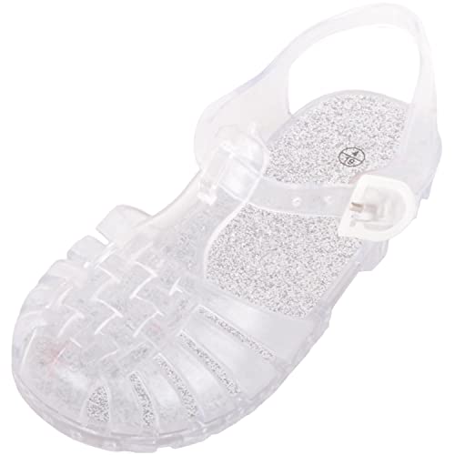 ABSOLUTE FOOTWEAR Childrens Kids Girls Glitter Sparkle Buckled Summer Holiday Beach Jelly Shoes Sandals - Clear - UK 8