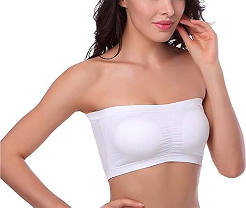 HOEREV - Biustonosz typu bandeau, bezszwowy, ze stretchu, z wyjmowanymi wkładkami, biały – biały, S
