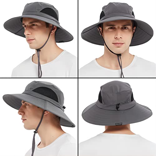 Einskey Men's Waterproof Sun Hat, Outdoor Sun Protection Bucket Safari Cap For Safari Fishing Hunting Dark Gray One Size #TOP6