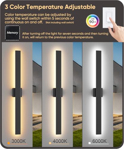 Image of Aipsun 2 Packs Black Outdoor Wall Light 39.4inch Modern LED Exterior Wall Sconce, Long LED Linear Exterior Lights 3000K 4000K 6000K for Entrance, Hallway, Garage, Porch(3CCT)