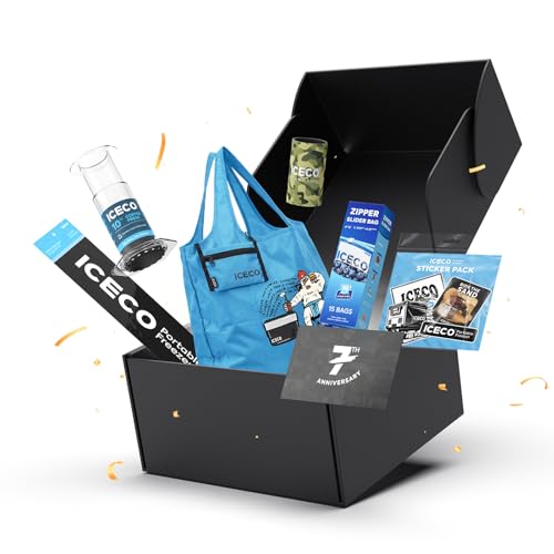 Image of ICECO Anniversary Celebration Gift Box, 7-in-1 Client Appreciation Bundle, Portable Coffee Maker Set with Magnetic Cup Holder, Reusable Storage Bags, Shopping Tote, Greeting Card, Car Stickers