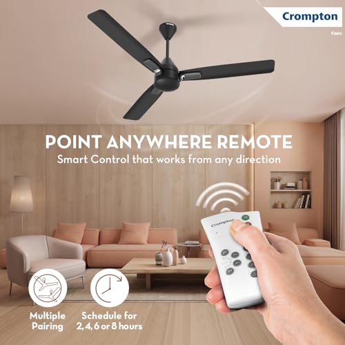 Image of Crompton Energion Caelum 1200mm BLDC Ceiling Fan | Remote & Regulator Control | Multiple Fan Pairing on Remote | BEE 5 Star Rated | High Air Delivery | Low Noise | 4 Years Brand Warranty | Matte Black