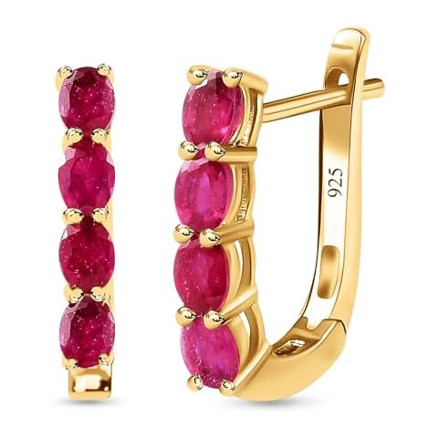 TJC Ruby Hoop Earrings in Gold Plated Silver Cover