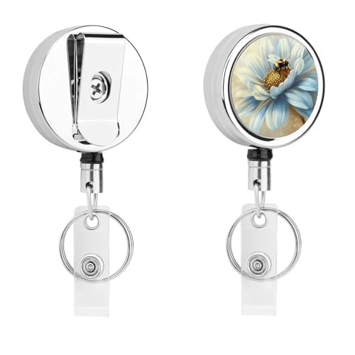 Flower Bee Retractable Badge Holder Metal ID Name Holder Key Ring with Belt Clip