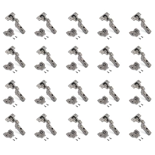 Emuca - Kit charnière coudée pour montage rentrant X91 avec fermeture amortie et embase Eurovis, Ouverture 105º, Titane, Acier, 20 ut.