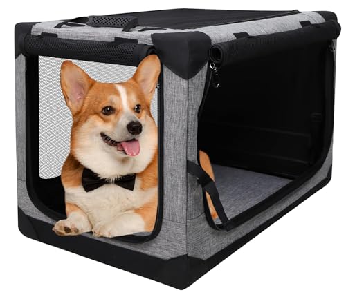 折りたたみペットケージ 犬ケージ 犬用クレート 猫用キャリー・カート 持ち手付き 犬猫兼用 折りたたみ簡単『室内休憩、急な来客時、アウトドア、病院、キャンプに大活躍! 』 (M, グレー)