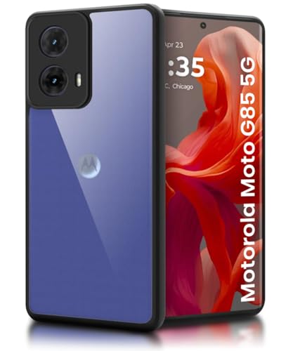 Image of WOW IMAGINE Shockproof Hybrid Back Cover for Motorola Moto G85 5G | Hard Slim fit Back Case | PC & TPU | Clear Transparent Case - Black
