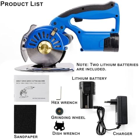 Cordless Electric Rotary Fabric Cutter 125mm, 5 Speed Settings, Includes 2 Blades & 2x2500mAh Batteries, Max Trimming Thickness 27mm, Ideal for Cotton and Fabrics