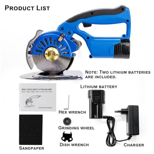 Cordless Electric Fabric Cutter - 100/110/125mm, 2 Blades, 2x2500mAh Batteries, 5 Speed Settings, 27mm Cutting Thickness - Ideal for Cotton, Upholstery, and Cloth Cutting, Portable & Efficient