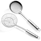 Berglander Spider Strainer Skimmer Ladle 2 Pieces, Stainless Steel Kitchen Skimmer Slotted Spoons for for Straining Pasta/Cooking/Frying, Kitchen Utensils Wire Strainer Pasta Spoon