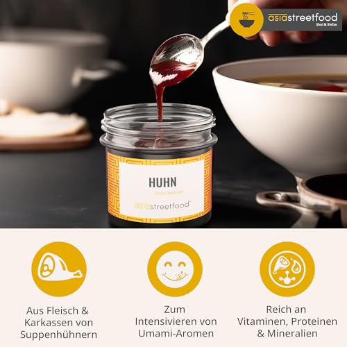 asiastreetfood Huhn Fleischextrakt 100 g – 100% Hühnerfleischextrakt ohne Zusätze für 4 l Hühnerfond – Basis für Suppen, Hühnerbrühe, Saucen & Eintöpfe – Für natürlichen Fleischgeschmack
