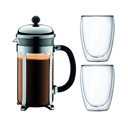 Bodum K1928-16-1 Kaffeebereiter, 8 Tassen, 1.0 l und 2 doppelwandigen Gläser, 0.35 l