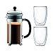 Bodum CHAMBORD Set Kaffeebereiter, 8 Tassen, 1.0 l und 2 doppelwandigen Gläser, 0.35 l, Polycarbonat, Edelstahl