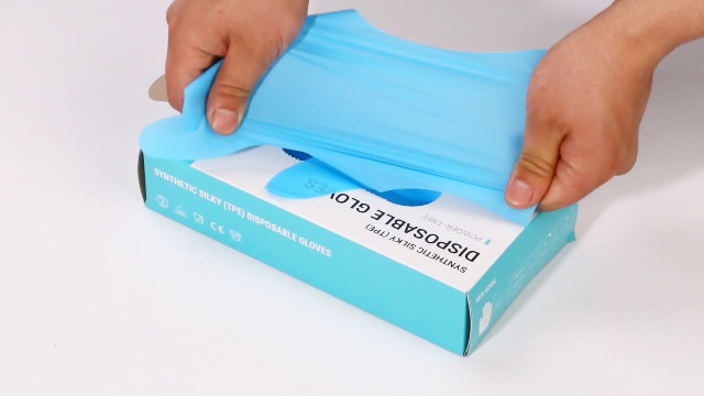 EUROPAPA® Lot de 100, 200, 300, 450 gants jetables TPE transparents et bleus dans une boîte de gants jetables sans latex Gants en caoutchouc non poudrés Tailles S, M, L, XL (transparence