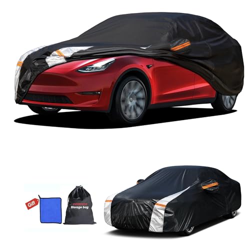 Image of 12-Layer Custom Fit Car Cover for Tesla Model Y /Model Y Juniper(2020-2026), Upgraded Waterproof All-Weather Full Exterior Cover with Door Zipper, for Snow Rain Dust and Sun UV Protection.