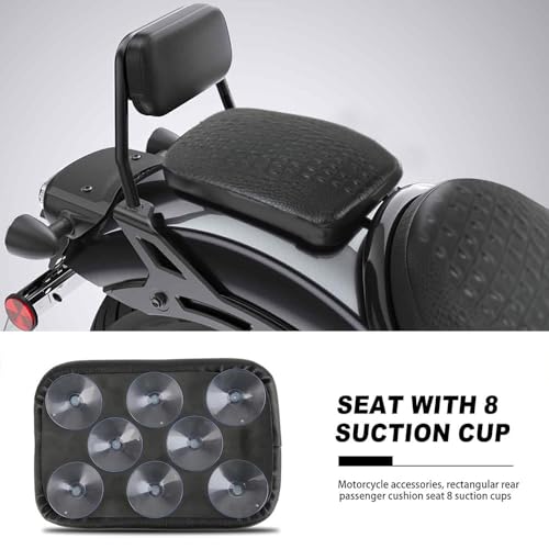 Image of Motorcycle Pillion Passenger Pad Seat, Black Leather Pillion Pad w / 8 Suction Cup Rear Passenger Seat Compatible with Harley Custom Bikes and More