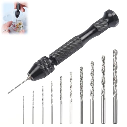 Taladro Mano Precisión, Mini Taladro Manual con 10 Brocas de 0,8 a 3,0 mm, Pin Vise Ajustable de 3 Mordazas, para Joyería, Modelismo, Resina, Madera, Manualidades, Grabado y Bricolaje